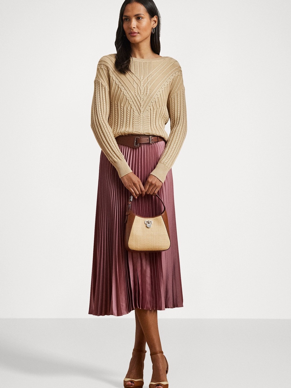 Lauren Ralph Lauren Pleated Satin Charmeuse Skirt - Pleated skirt - rose mauve
